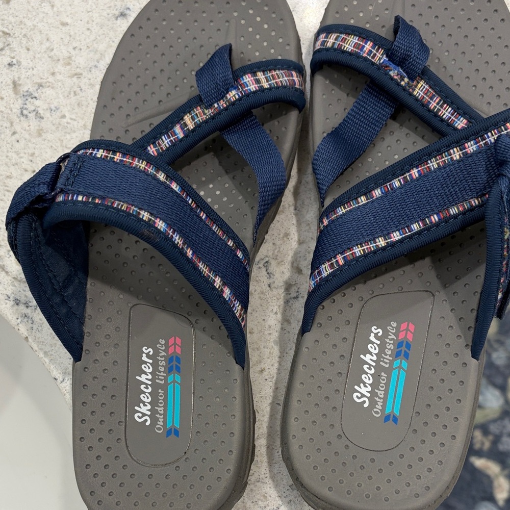 Skechers Navy Strappy Sandals with Multicolor Accent